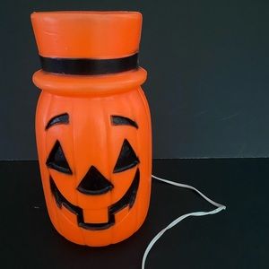 Vintage 11" Plastic Blow Mold Pumpkin Wearing Top Hat